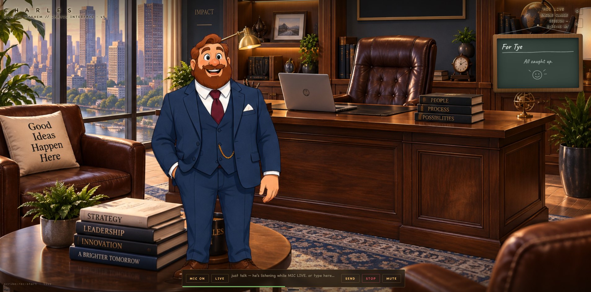Charles in his corner-office desktop assistant interface