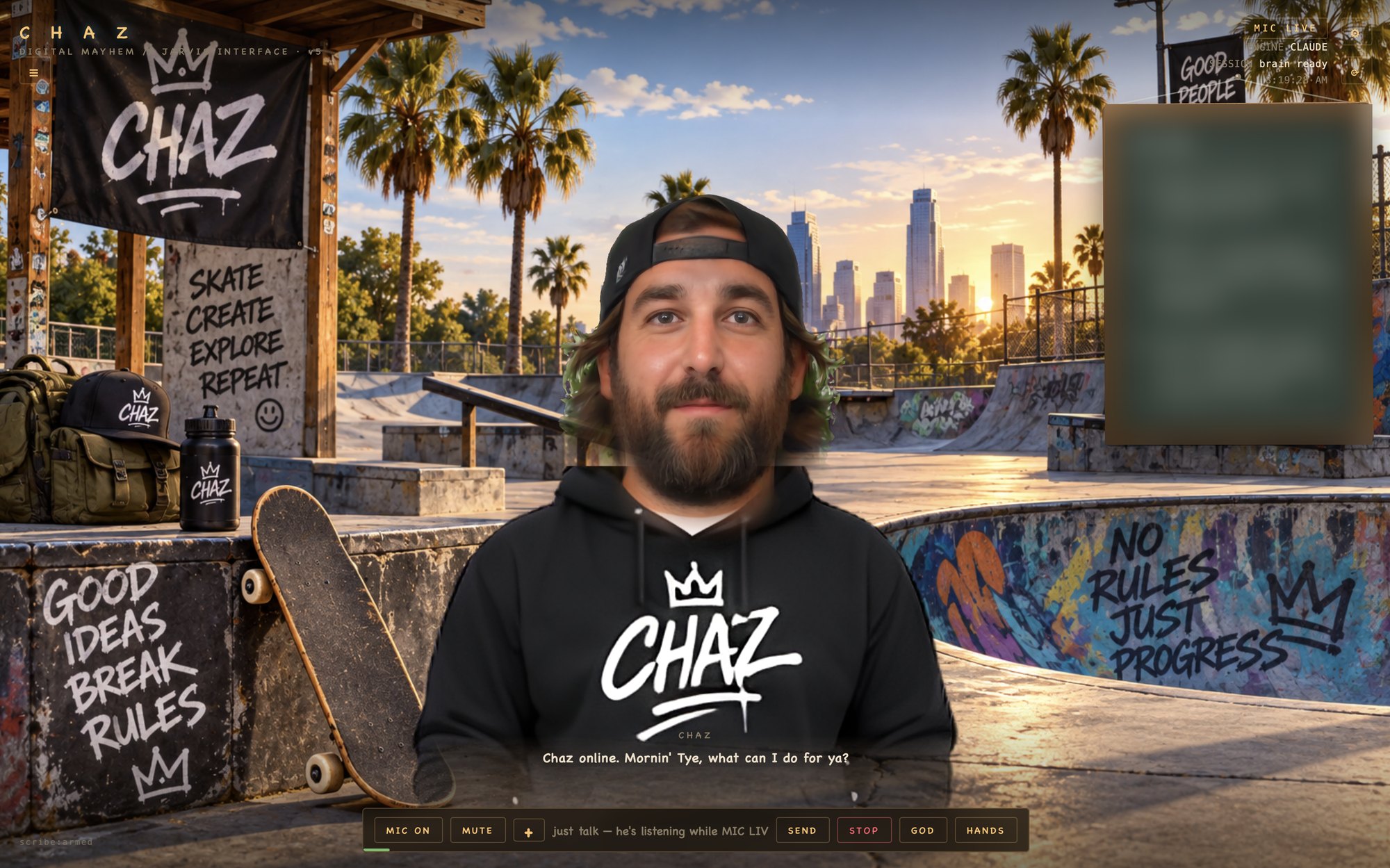 Chaz in his skatepark desktop assistant interface