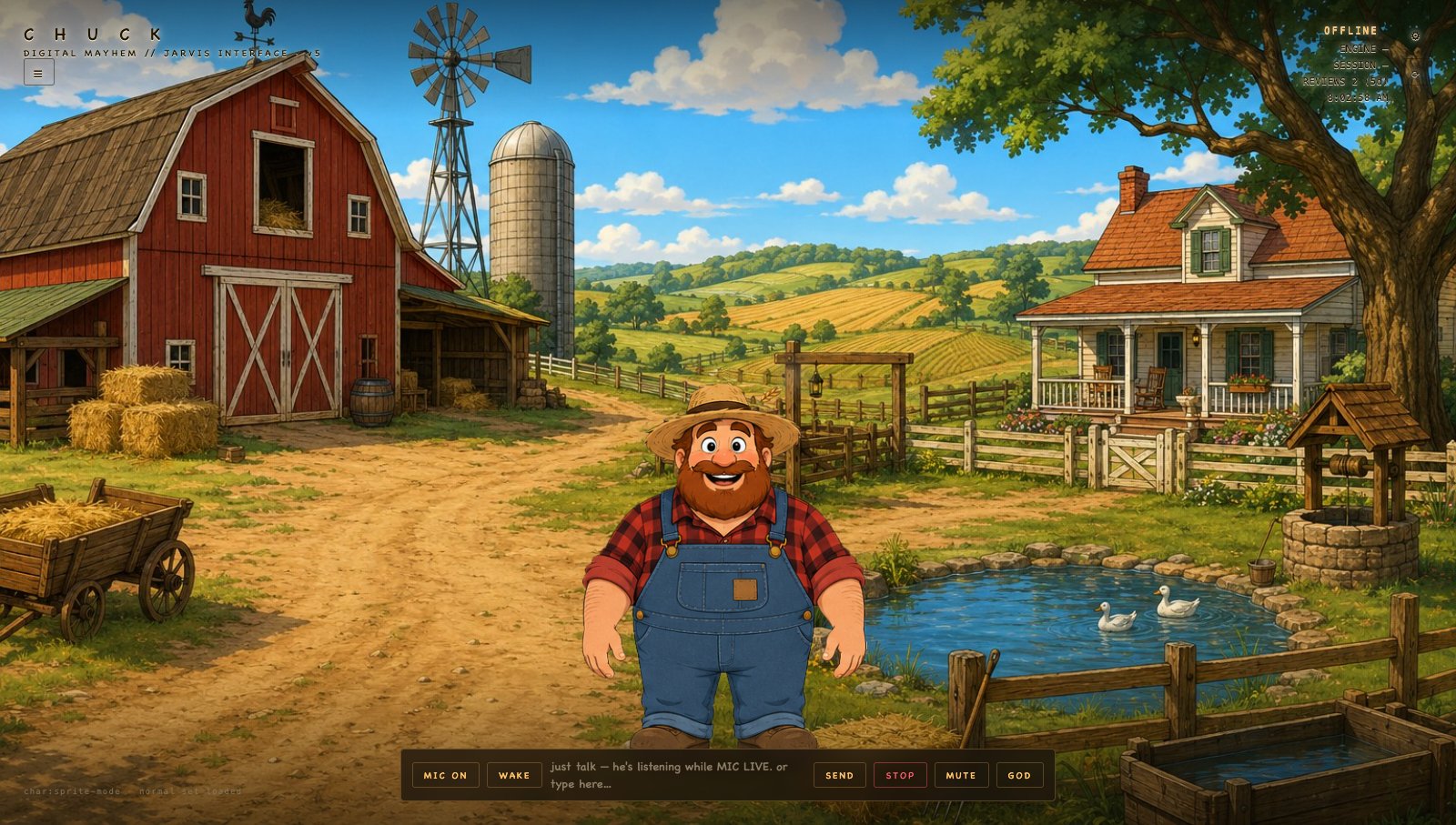 Chuck in his farm-themed desktop assistant interface