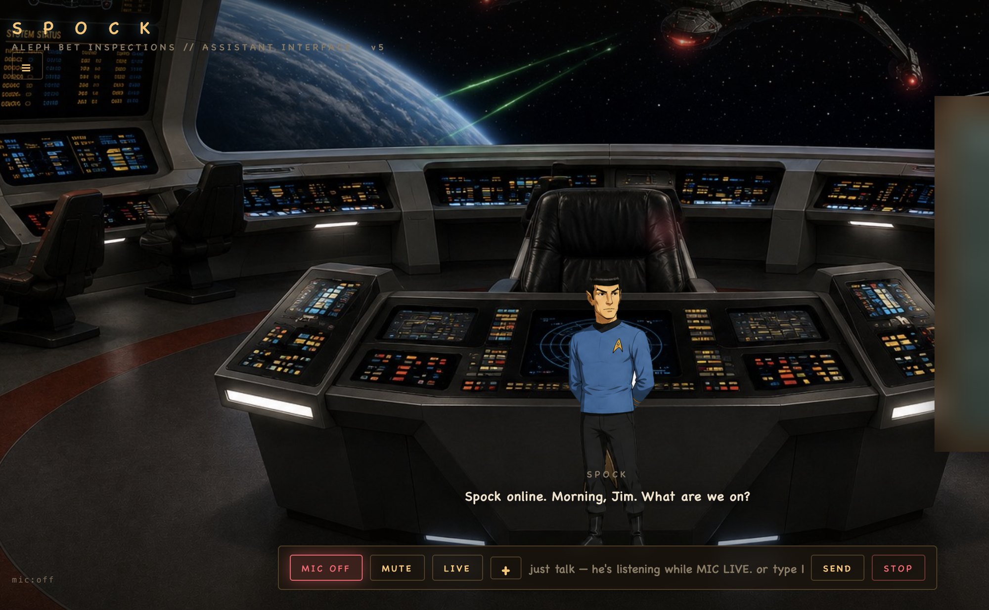 Spock in a starship desktop assistant interface